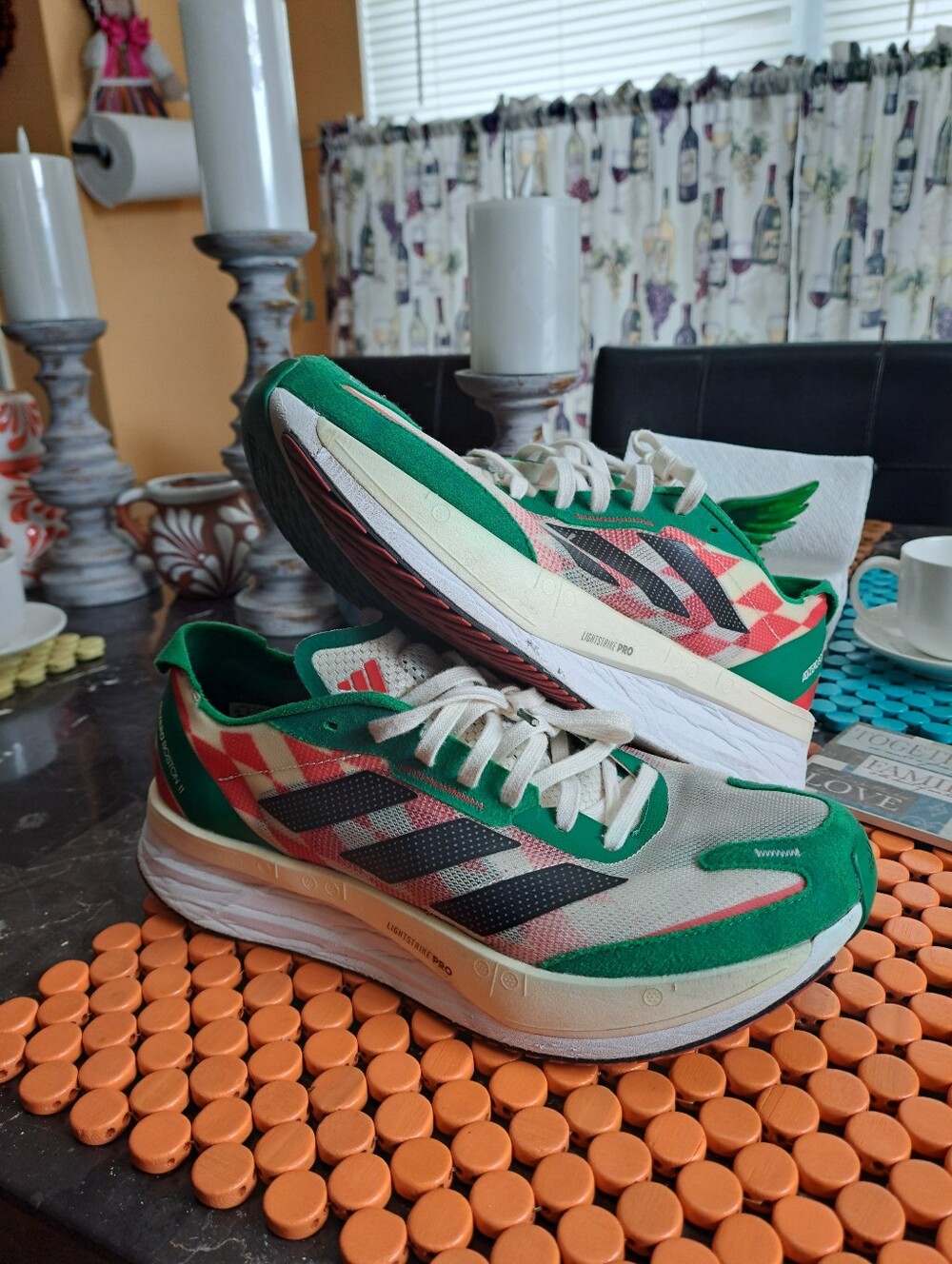 Adidas Adizero Boston 11 Running Shoes Mens Size 10.5 Green White Preowed